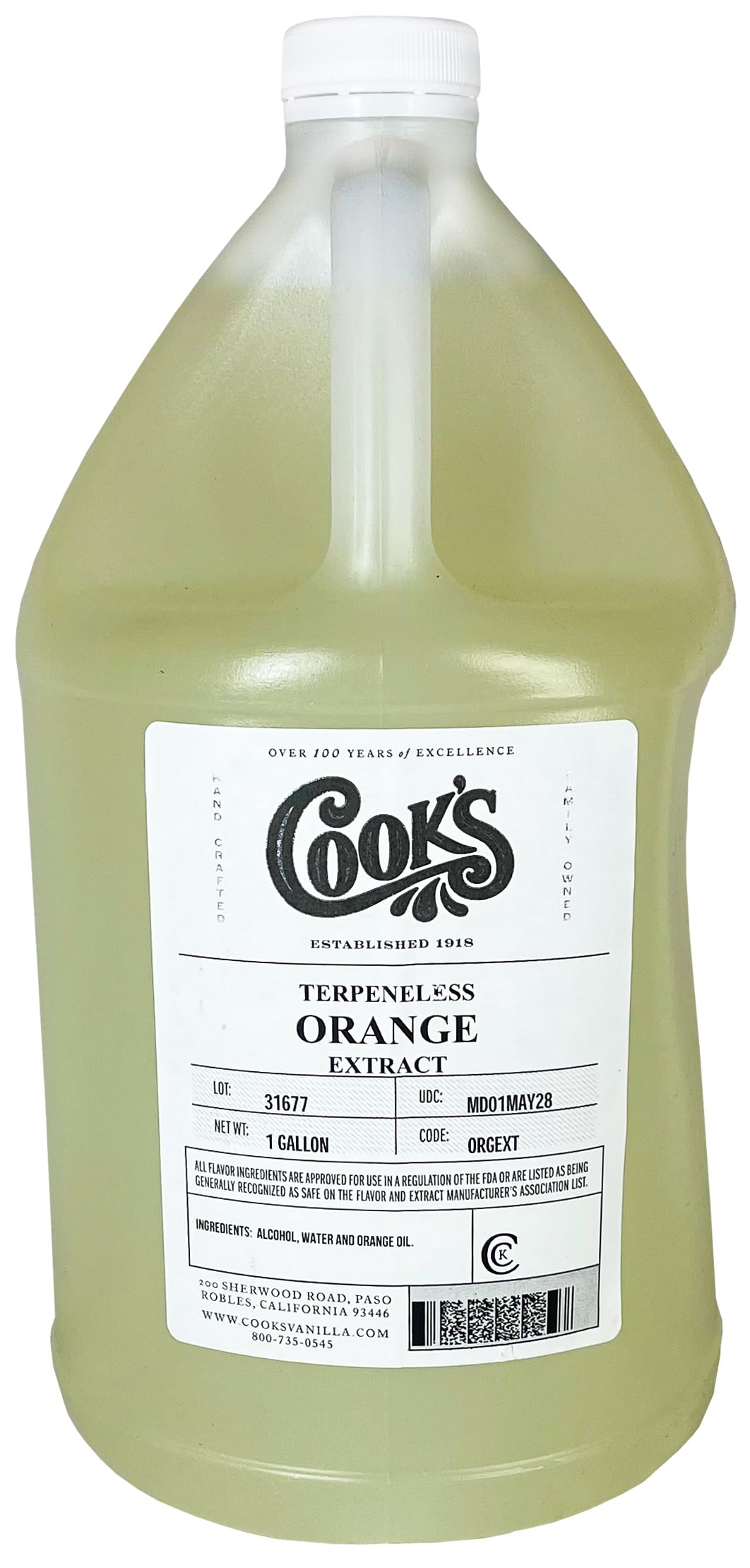 Cook's Pure Orange Extract From Florida Oranges | For Ice Cream, Cakes, Breads, Cookies and Drinks, 128 oz (1 Gallon)
