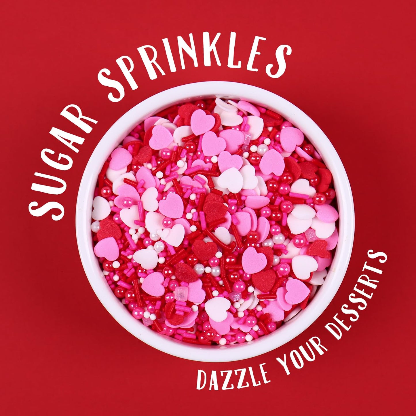 Valentines Sprinkles For Baking 4.2Oz White Red Pink Jimmies And Heart Sprinkles For Cake Decorating Valentine Sprinkles For Coo