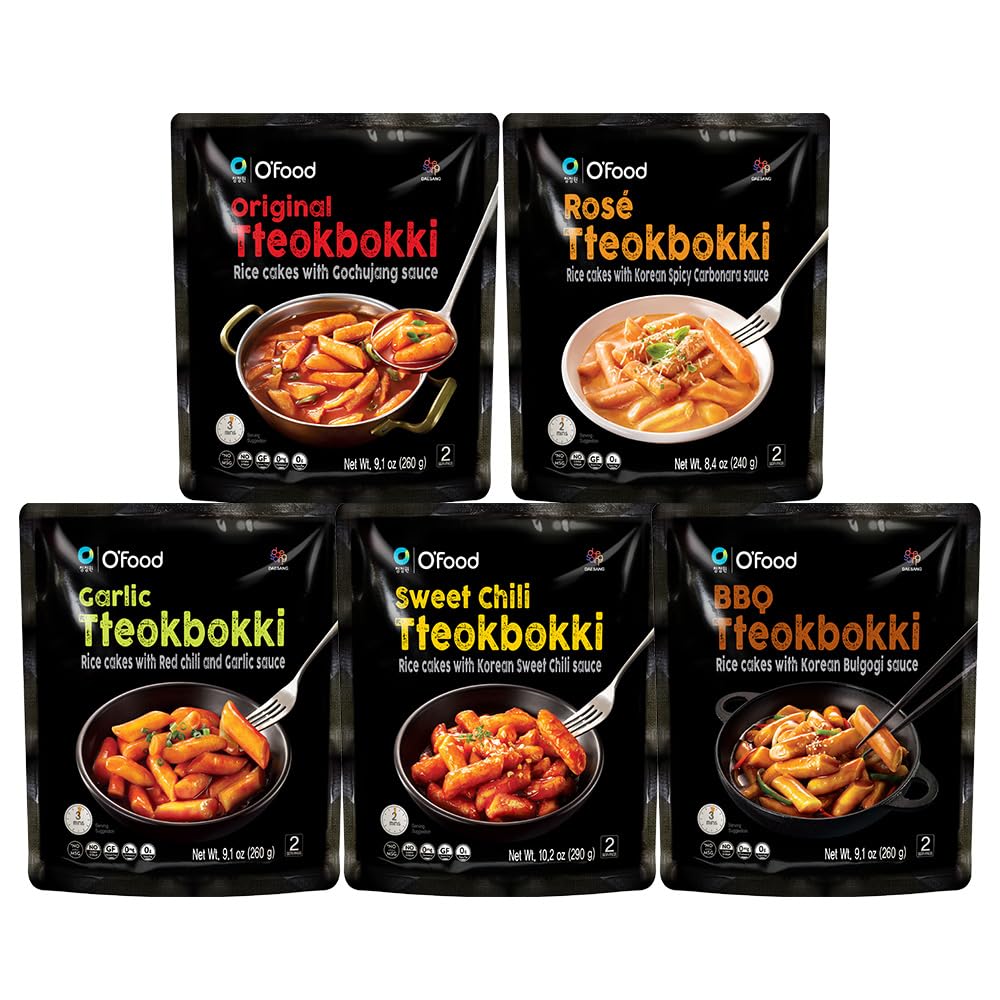 Chung Jung One O'Food Tteokbokki Variety Pack, Pack Of 5, Instant Korean Rice Cakes, Authentic Spicy Street Food, Ready To Eat,
