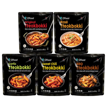 Chung Jung One O'Food Tteokbokki Variety Pack, Pack Of 5, Instant Korean Rice Cakes, Authentic Spicy Street Food, Ready To Eat,