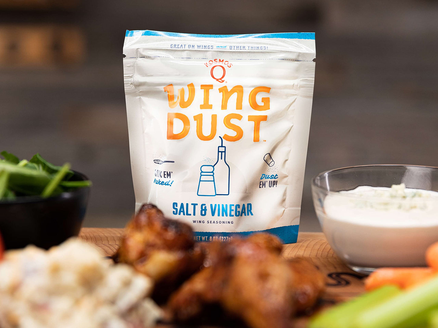 Kosmos Q Salt & Vinegar Seasoning Wing Dust  Salt & Vinegar Chicken Wing Seasoning For Chicken  Popcorn  Fries  & More  Savory & Tangy Flavor  Dry Rub Dust For Grilling & smoky aroma  8 Oz Shaker Bottle