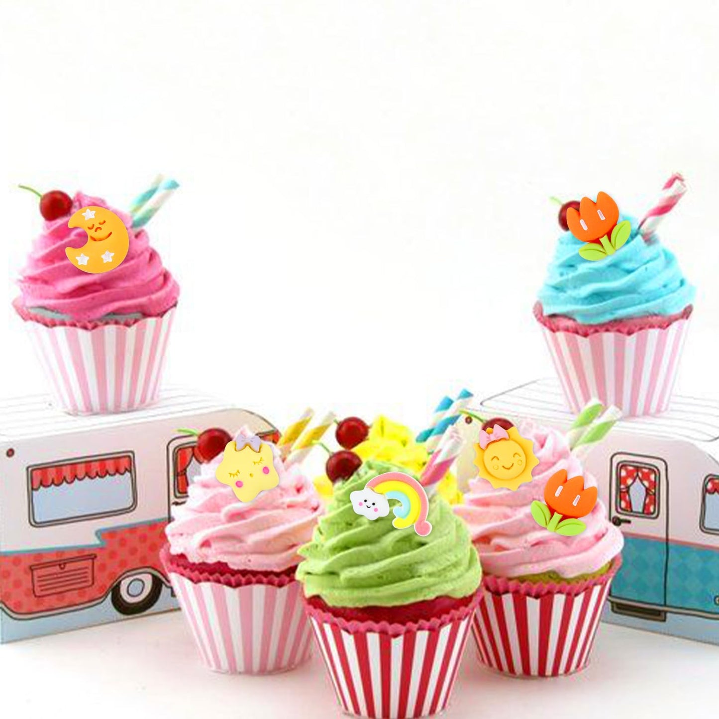 Keaziu 24 Pack Rainbow Cupcake Toppers Sunshine Star Moon Cupcake Picks For Boys Girls Rainbow Neutral Baby Shower Birthday Part