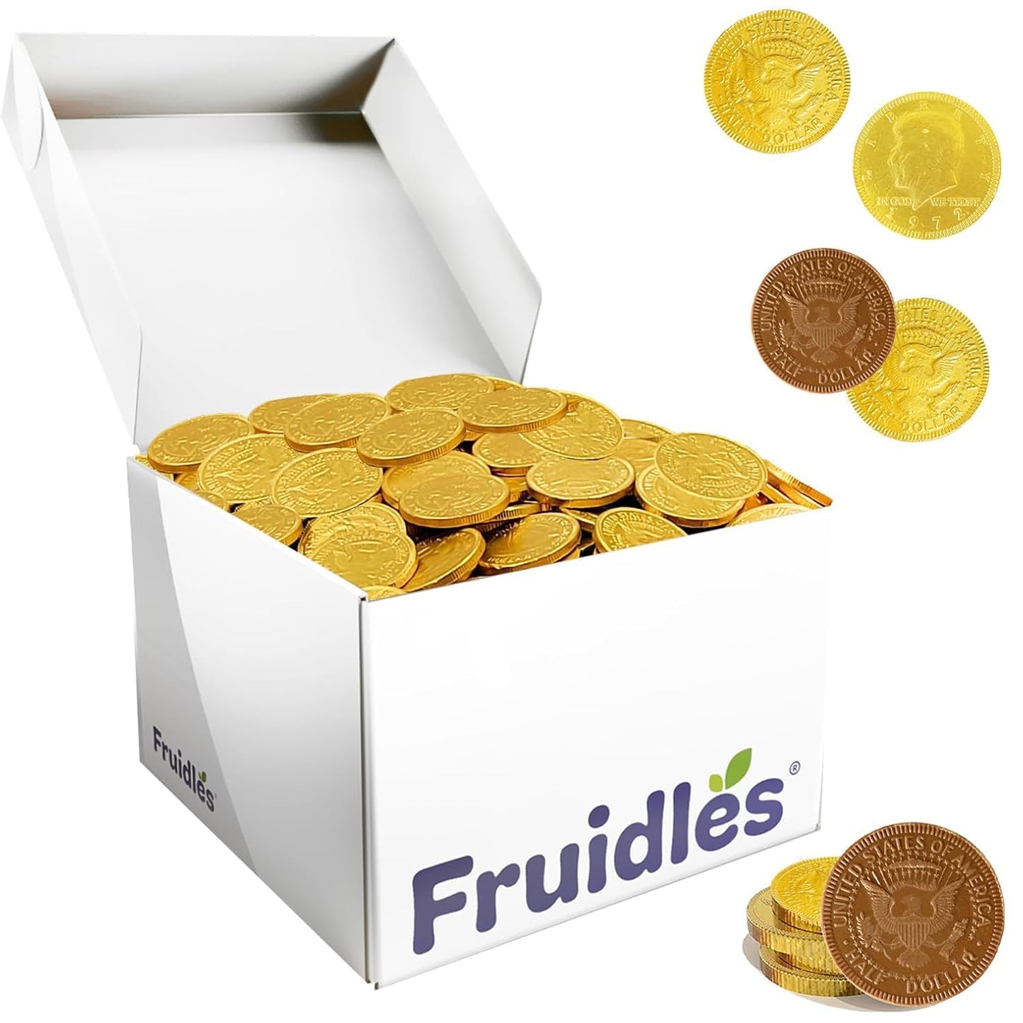 Fruidles Milk Chocolate Coins, Gold Half Dollar, Premium Belgian Chocolate, Nut Free, Non-GMO, Kosher Dairy, 1820-Pack