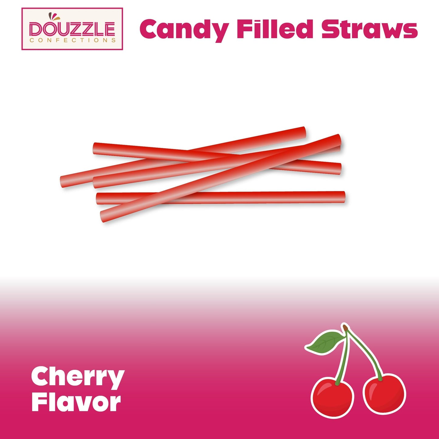 Douzzle Dibbitz Cherry, Candy Filled Straw Sticks (14 Count, Pack Of 1) Individually Wrapped Candies, Birthday Party Favors, Goo