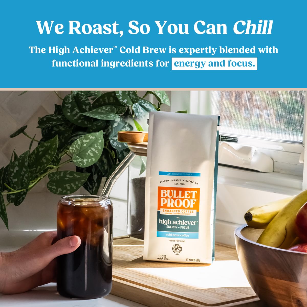 Bulletproof The High Achiever Cold Brew Coffee, 10 Ounces, Medium-Dark Roast Enhanced Coffee With Lion'S Mane Mushroom, B Vitami