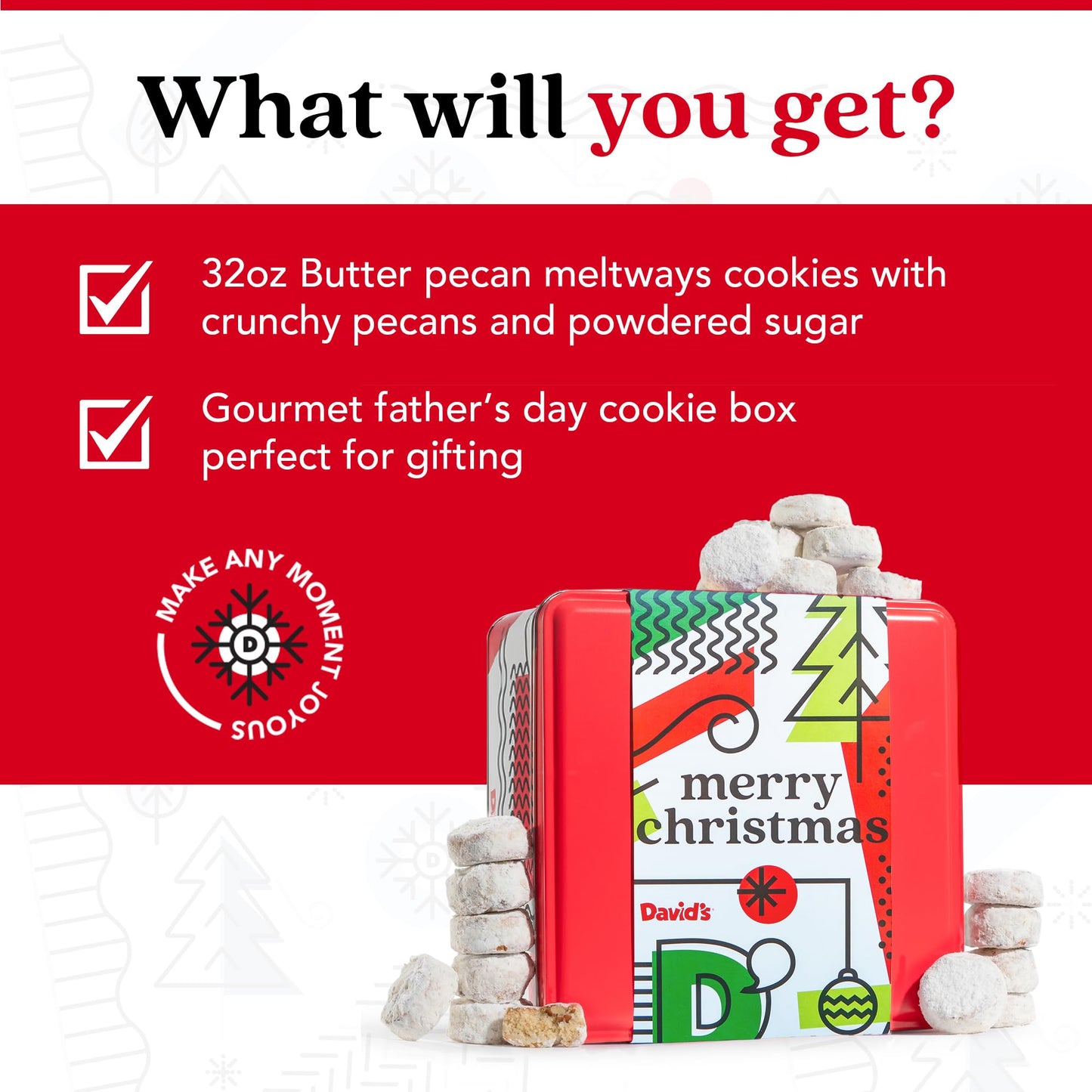Davids Cookies Butter Pecan Meltaways Flavored Cookies With Crunchy Pecans In A Merry Christmas Themed Tin Gift Box - Deliciousl