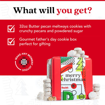 Davids Cookies Butter Pecan Meltaways Flavored Cookies With Crunchy Pecans In A Merry Christmas Themed Tin Gift Box - Deliciousl