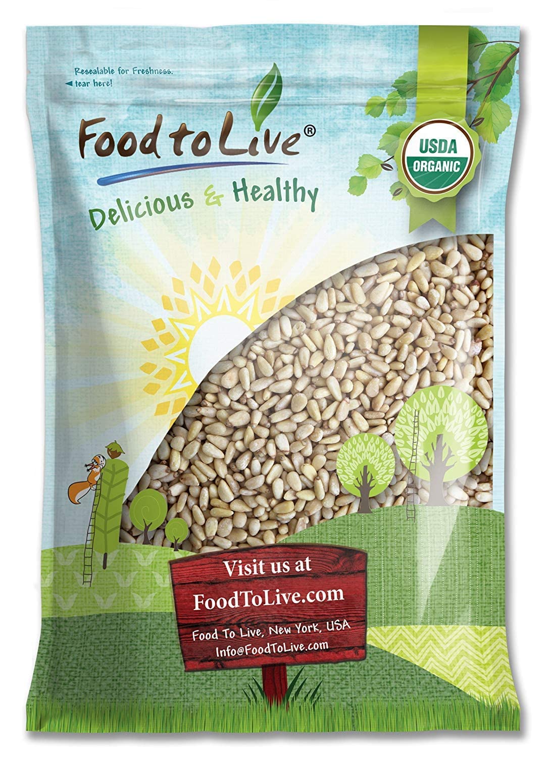 Food to Live Organic Pine Nuts, 8 Pounds - Non-GMO, Whole Raw Pignolias, Unsalted, No Shell, Vegan, Kosher, Bulk Snack. Rich in 