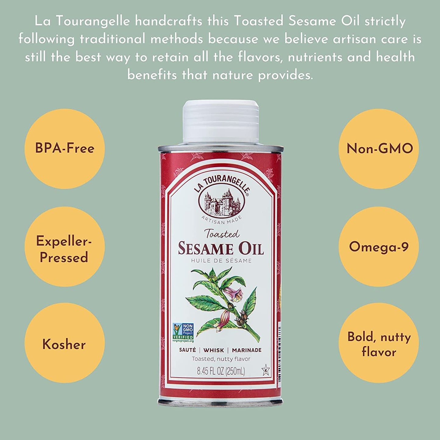 La Tourangelle, Toasted Sesame Oil, Great For Cooking, Add To Noodles, Stir-Fry, Vegetables, Vinaigrettes, And Marinades, 16.9 Fl Oz