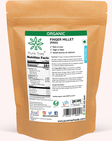 Pure Tree Certified Organic Ragi Whole | 900 G | Finger Millet | Nachni | Nagli | Ragi Millet Gluten-Free | Bavto | Red Finger M