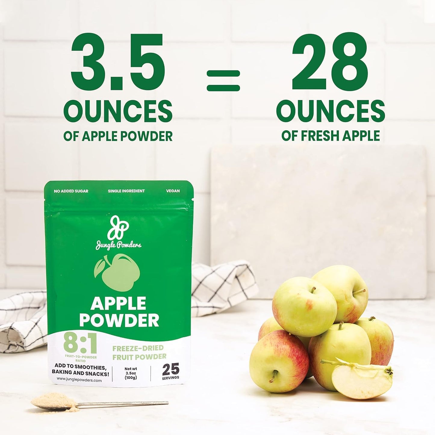 Jungle Powders Freeze Dried Apple Powder 3.5 Ounce Bag For Baking Apple Pectin Powder Unsweetened Whole Apple Extract Fruit Peel