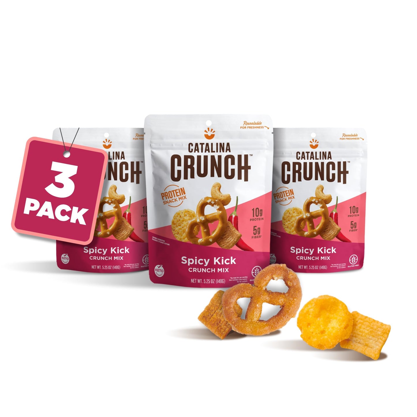 Catalina Crunch Mix Spicy Kick Protein Snack Mix | Low Carb, Protein Snacks, Keto Friendly, Pack Of 3