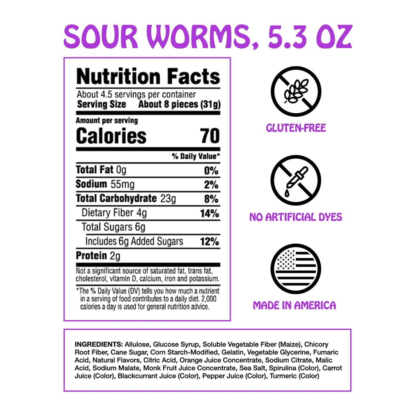 Rotten Sour Gummy Worms - Low Sugar, Low Calorie, 7G Gut-Friendly Prebiotic Fiber And 3G Protein, Gluten Free Candy - 5.3 Oz Share Pack [2 Pack]