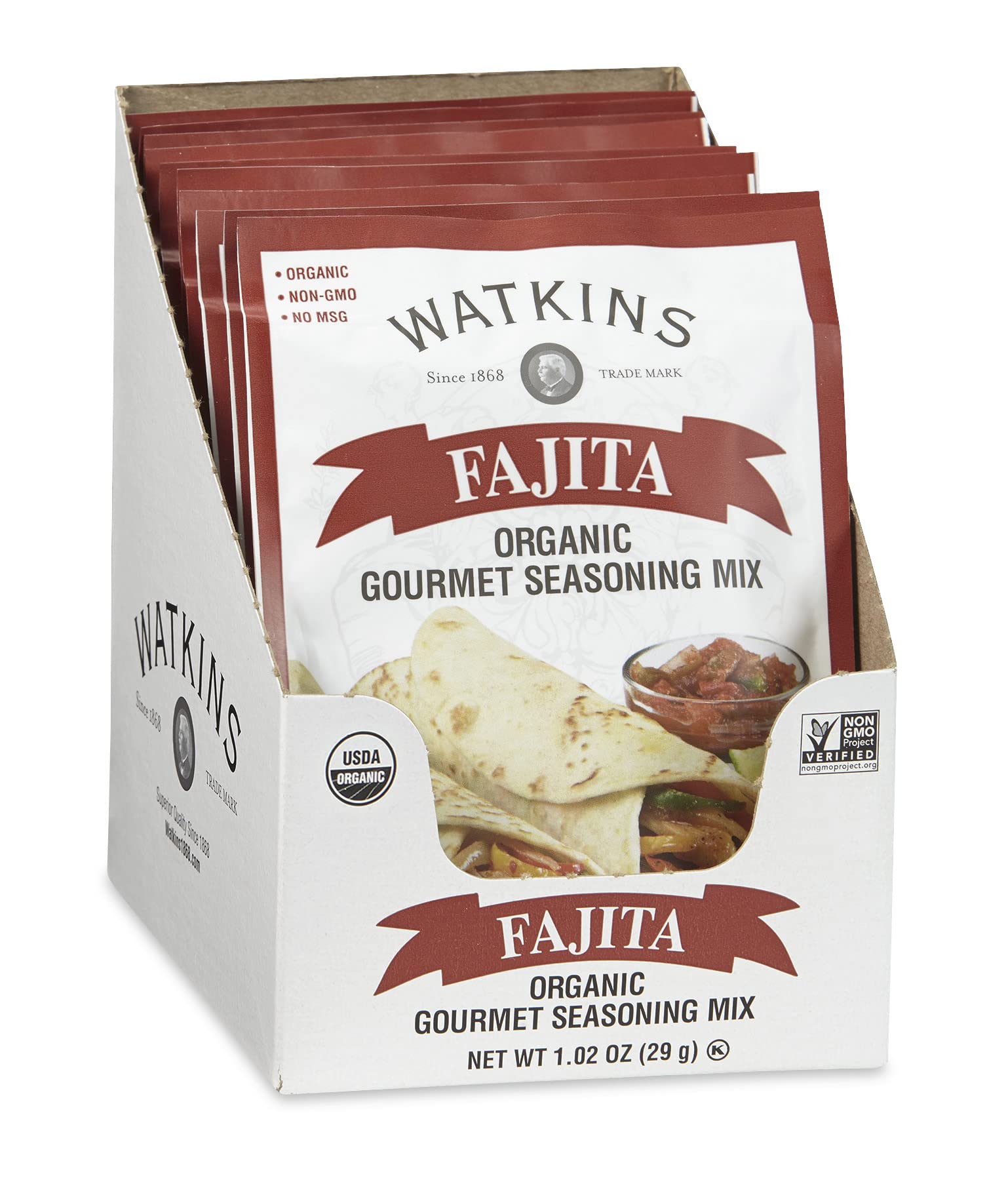 Watkins Organic Fajita Gourmet Seasoning Mix, 1.02 oz. Packets (Pack of 12)