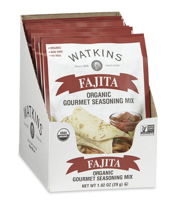 Watkins Organic Fajita Gourmet Seasoning Mix, 1.02 oz. Packets (Pack of 12)