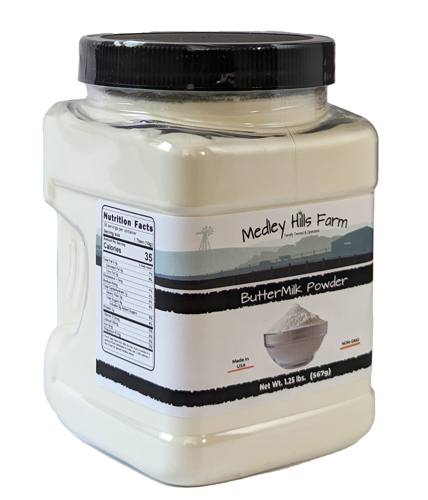 Medley Hills Farm Buttermilk Powder - Non-GMO, Kosher, 20 oz Reusable Container