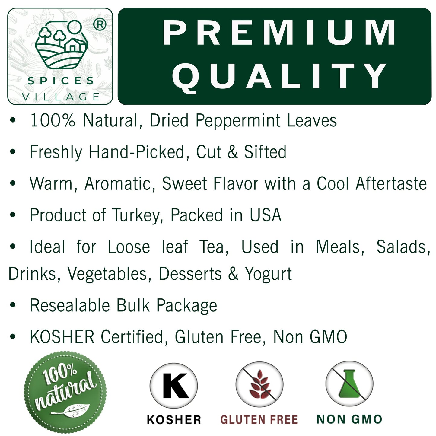 Spices Village Dried Peppermint Leaves (2 Oz) - Fresh Peppermint Leaves, Mint Herb, Crushed Mint Spice Great For Loose Leaf Tea,