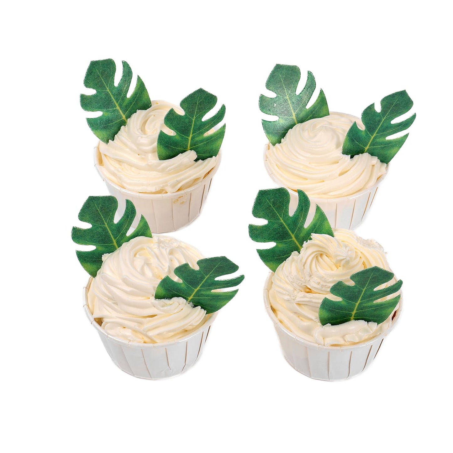Yocity 48Pcs Edible Tropical Plam Leaves Cake Toppers Wafer Paper Tropical Palm Leaves Cupcake Toppers For Hawaii Theme Jungle S