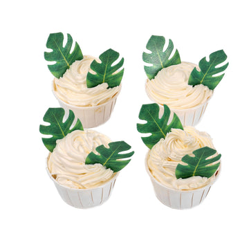 Yocity 48Pcs Edible Tropical Plam Leaves Cake Toppers Wafer Paper Tropical Palm Leaves Cupcake Toppers For Hawaii Theme Jungle S