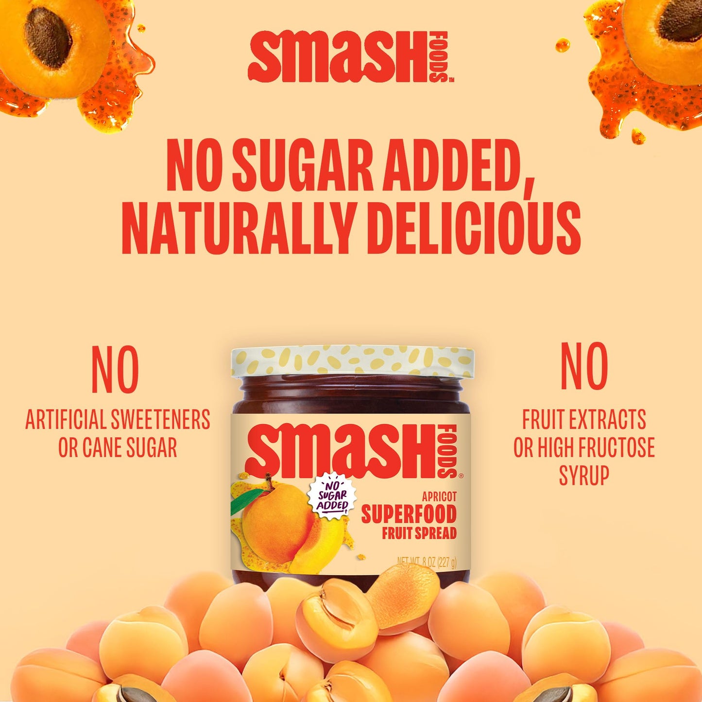 Smash Foods Apricot Jam | Low-Calorie, No Sugar Added Keto Jam With Upcycled Fruit & Chia Seeds | Vegan, Paleo Superfood Fruit S
