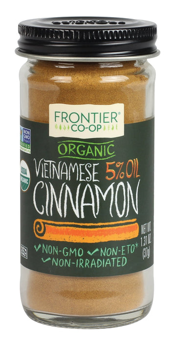Frontier Organic Ground Vietnamese Cinnamon, 1.31 Ounce Bottle, Premium Quality Cinnamon, Full Balanced Spicy Flavor, Kosher