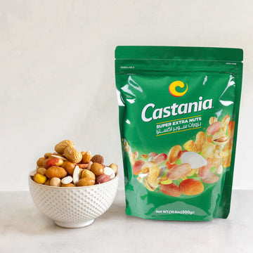 Castania BBQ Lebanese Mixed Nuts, Super Extra Mix with Pistachios, Almonds, Cashews, Hazelnuts, Peanuts, 10.6oz