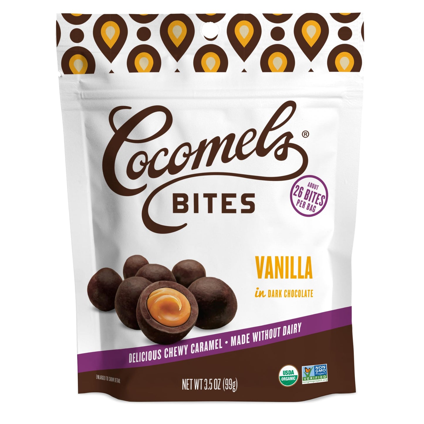 Cocomels Dark Chocolate Covered Bites, Vanilla, 3.5 oz, 6 Pack, Dairy Free, Vegan, Organic