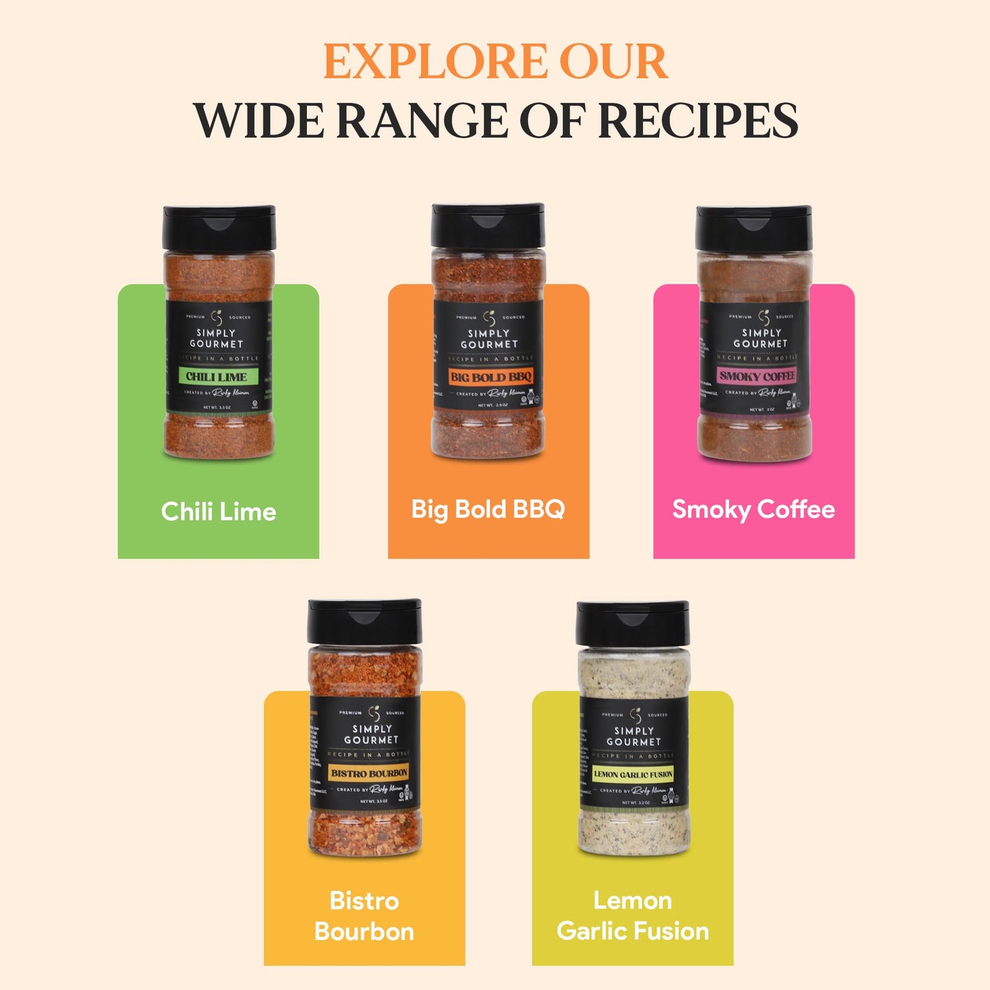 Recipe In A Bottle Spice Box Gift Set - 5x3oz Bottles with Recipe Cards - Gourmet Cooking Adventure