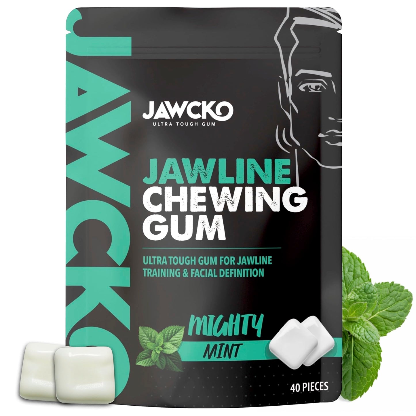 JAWCKO Ultra-tough Jawline Chewing Gum | Get a Stronger, Squarer Jawline | Mighty Mint Jaw Training Hard Gum | Chisel, Sculpt, T