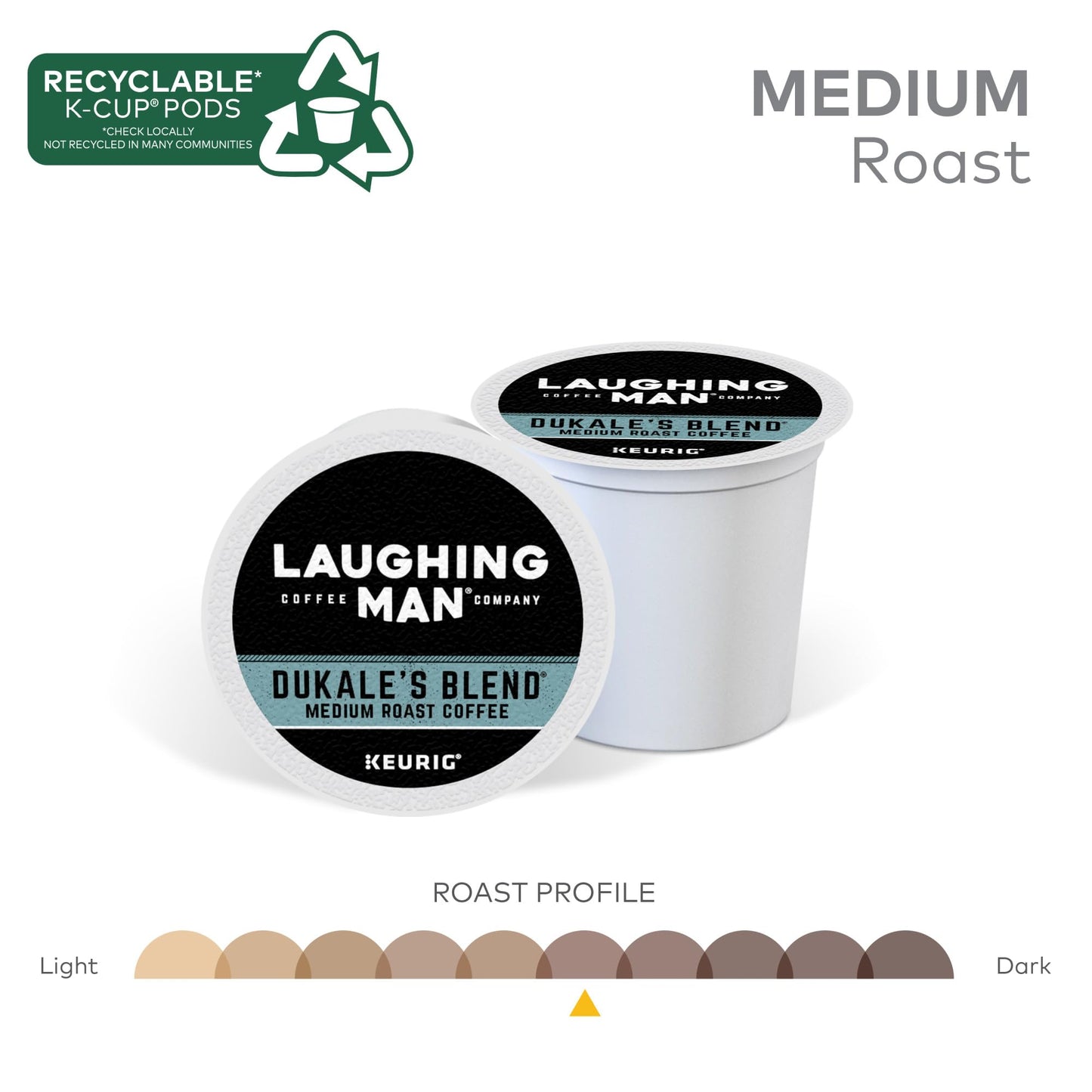 Laughing Man Dukale'S Blend Keurig Recyclable K-Cup Coffee Pods, Single-Serve Fair Trade Medium Roast Arabica Coffee For Use With Keurig Coffee Makers, 88 Count (4 Packs Of 22)