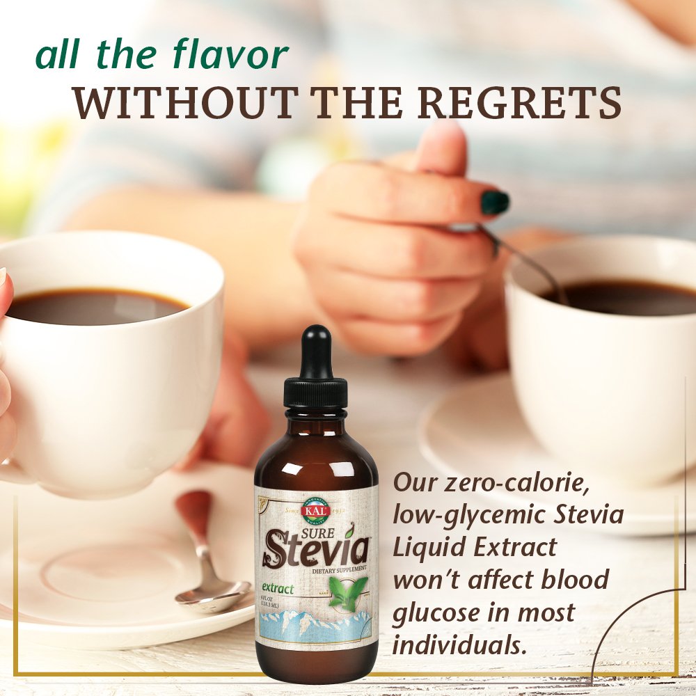 KAL Sure Stevia Extract Zero Calorie Sweetener, Low Carb, Plant Based Liquid Stevia Drops, Great Taste, Zero Sugar, Low Glycemic