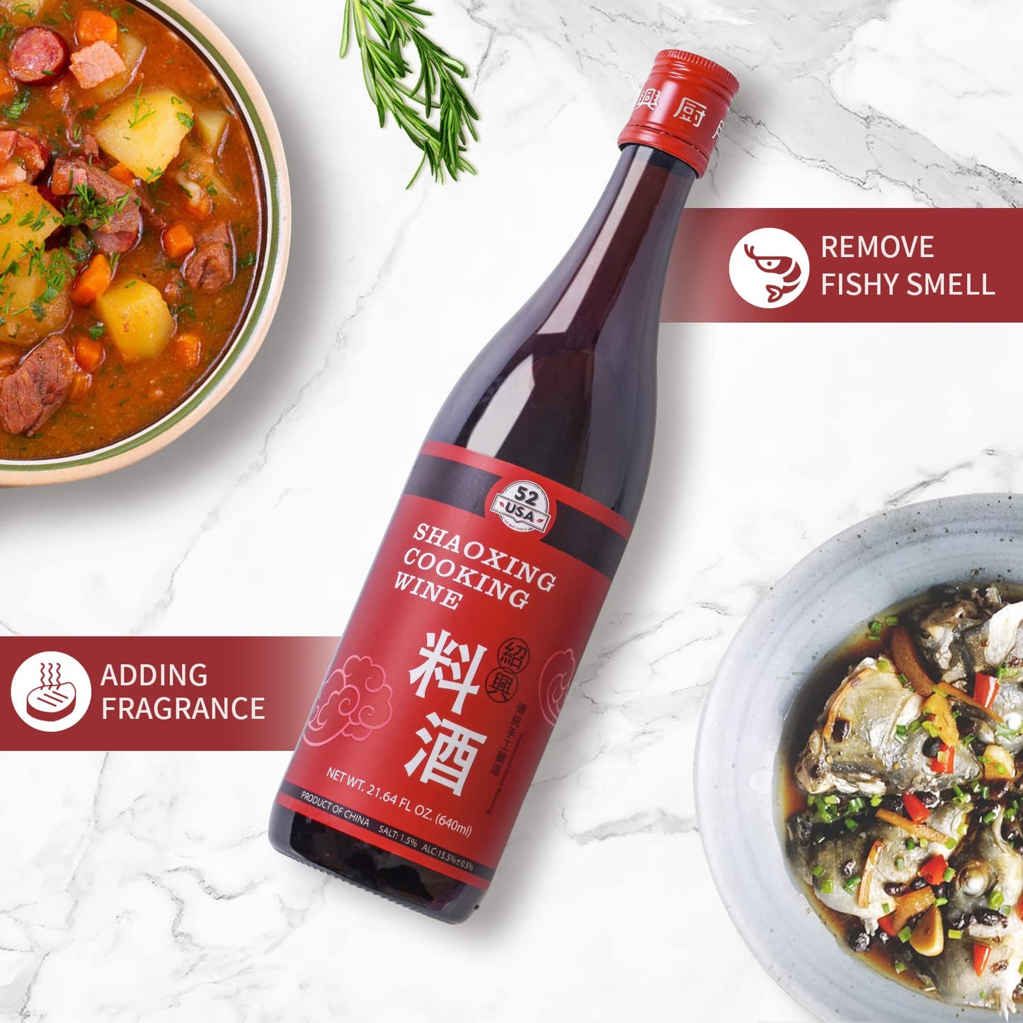 52USA Shaoxing Cooking Wine, 21.64 Fl Oz, Authentic Chinese Cooking Ingredient