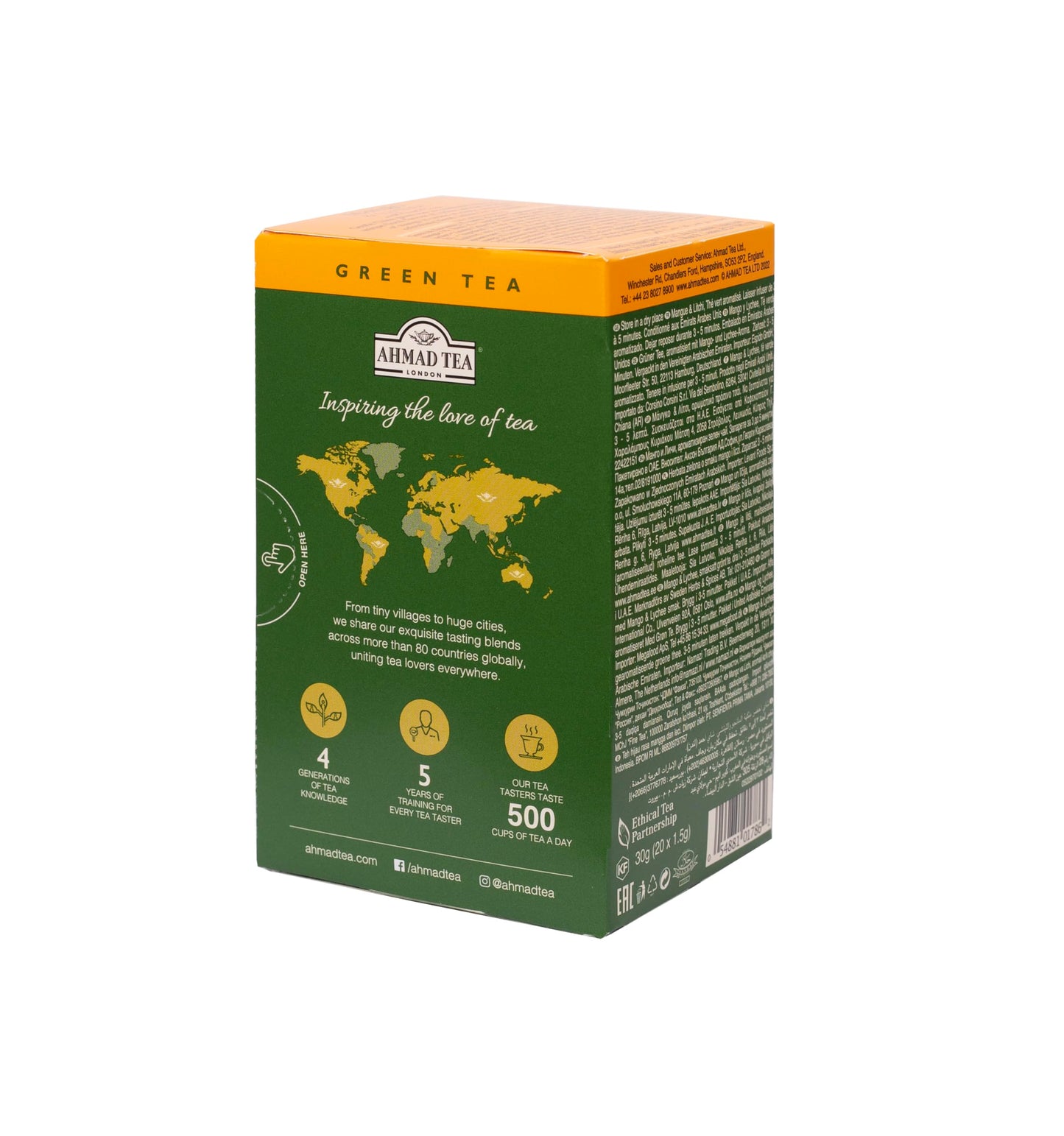 Ahmad Tea Green Tea, Mango & Lychee Teabags, 20 Ct (Pack Of 6) - Caffeinated & Sugar-Free