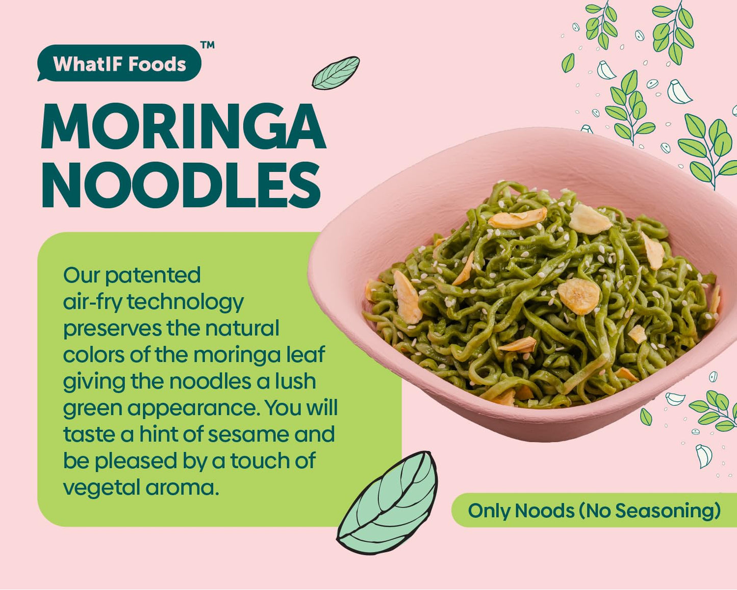 Healthy Instant Moringa Noodles Unflavored | 17g Protein & 5g Fiber, Vegan, Air Fried, Lower Sodium, | For Ramen, Wok, Stir Fry
