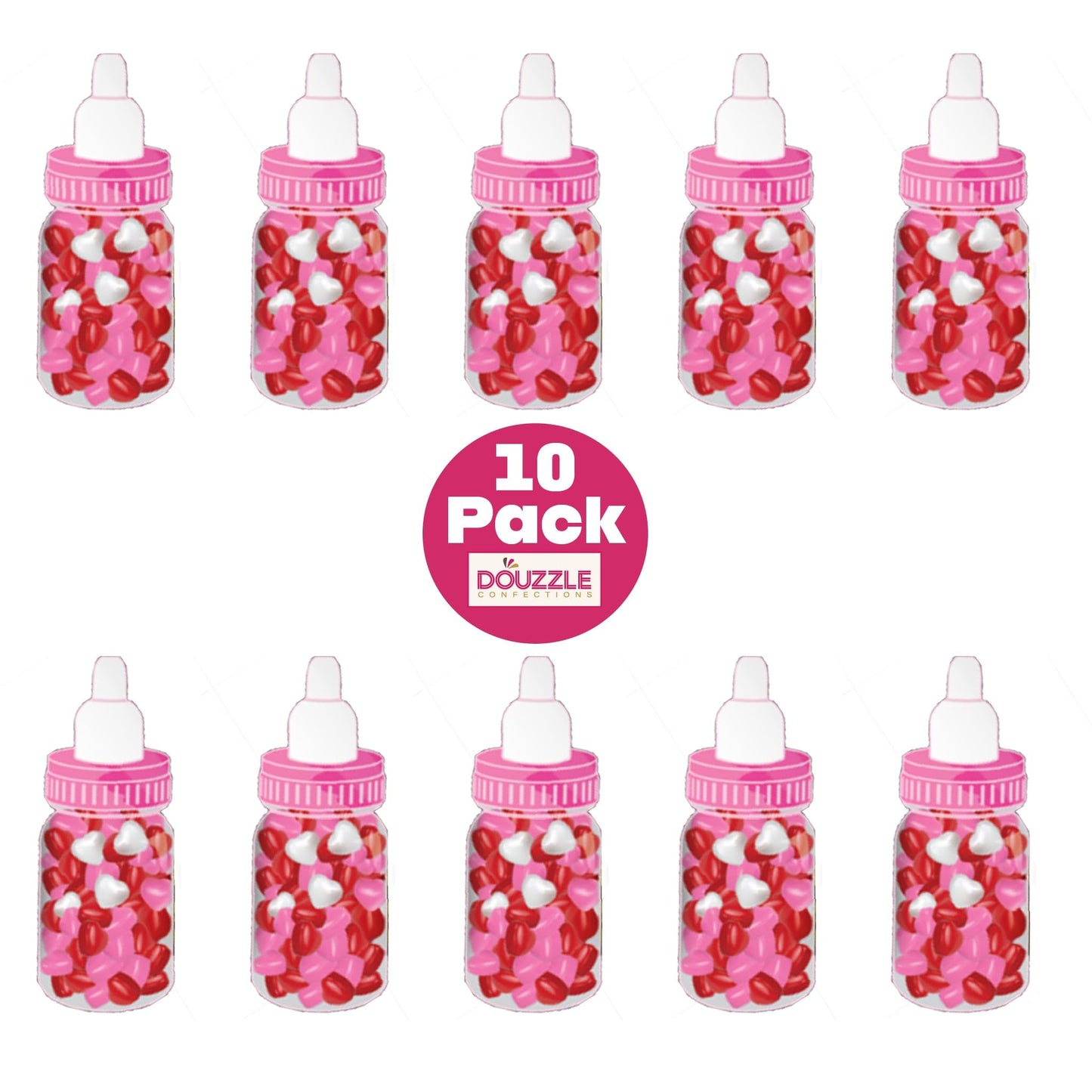 Douzzle Baby Shower Party Favors - Pipsqueaks Bitty Candy, Pink Strawberry Candy-Filled Bottles (10 Count, Pack Of 1) Individual