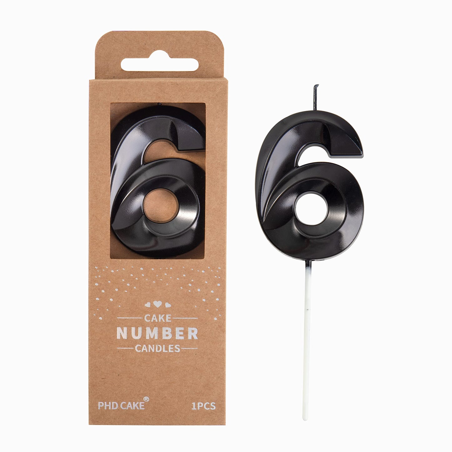 PHD CAKE Birthday Candles, Black Number Candles, 2.76 Inch, 6 Number, Wax Material