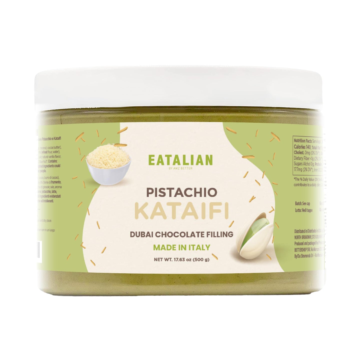 EATALIAN by AMZ BETTER Pistachio Cream with Kataifi, 17.63 oz/500 gr, Delicious Spreadable Cream with Sweet and Unique Taste, Pe