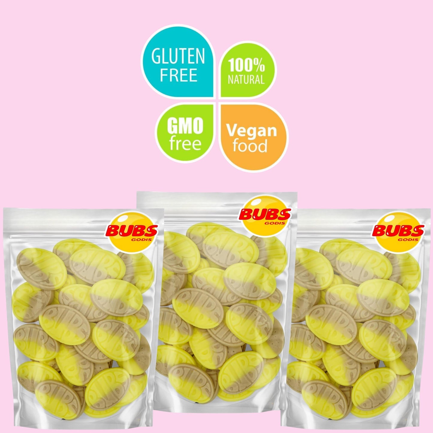 Bubs Banana Sweet Ovals. 1 POUND of Banana Toffee Caramel Soft & Chewy Swedish Candy  Marshmallow Gummy Hybrid. Vegan  Gluten and Gelatin Free Foam Godis. Packed and Imported From Sweden by Nrdiq Candy.
