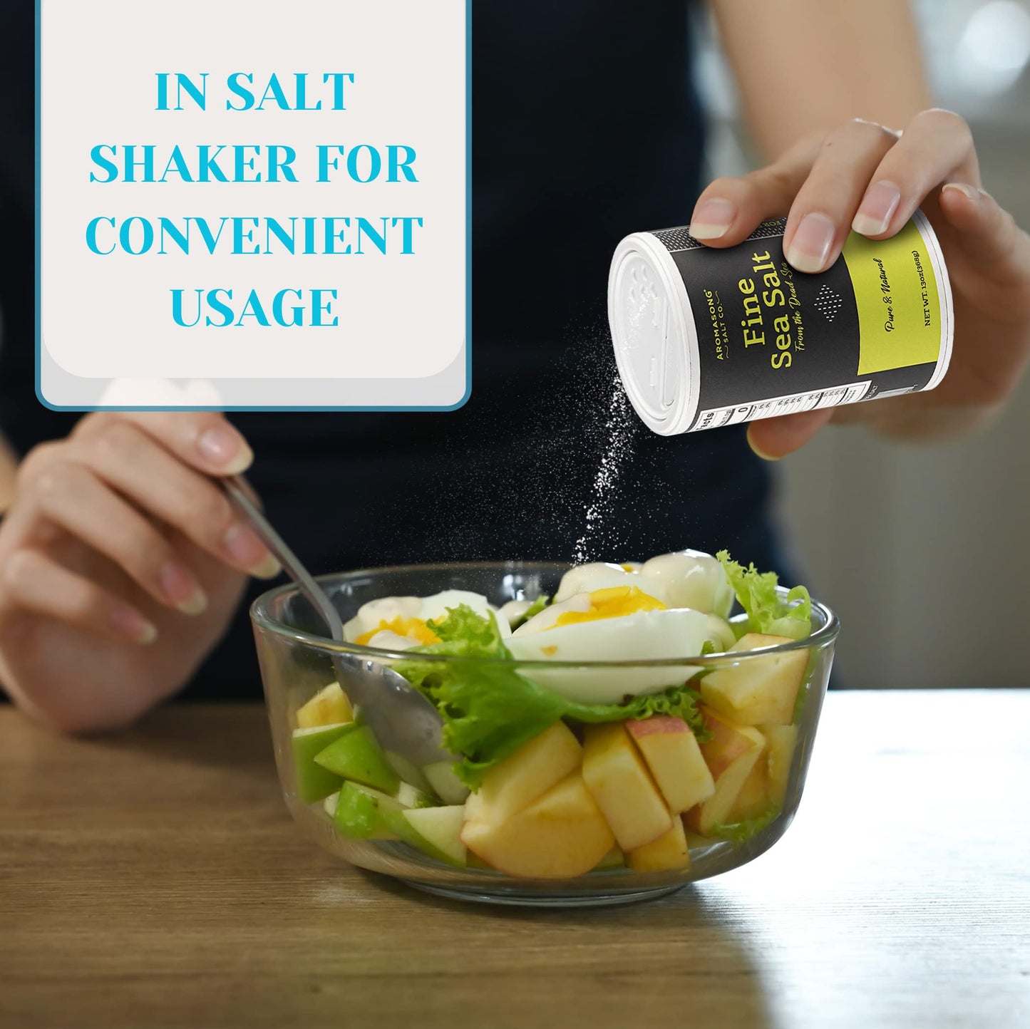 Aromasong 100% Natural Sea Salt From The Dead Sea, Fine Grain Table Salt, 13 Oz. Salt Shaker, 100% Pure & Natural, Unrefined, Gl