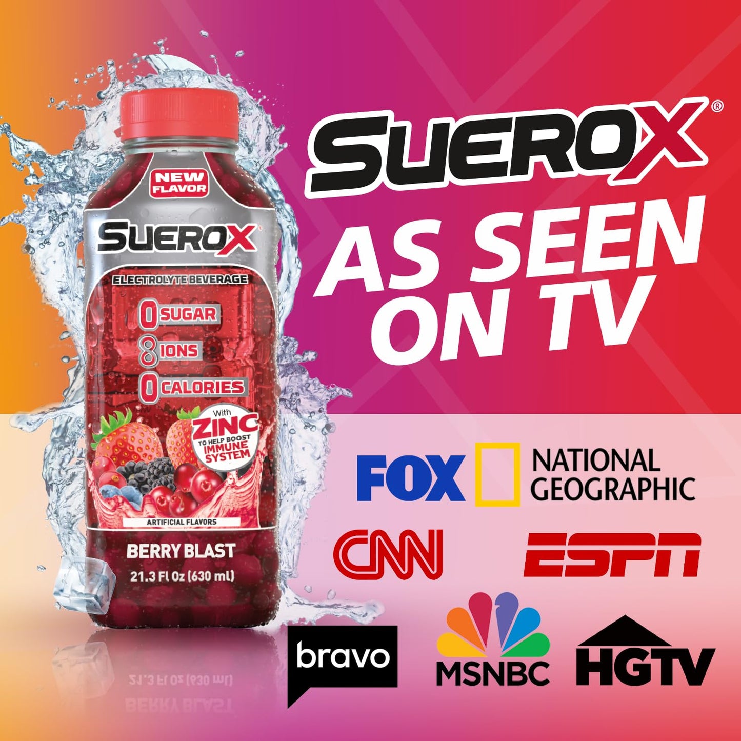 SueroX Zero Sugar Electrolyte Drink, Unique Electrolyte Blend, 12 Pack, 21.3 Fl Oz Each, No Color
