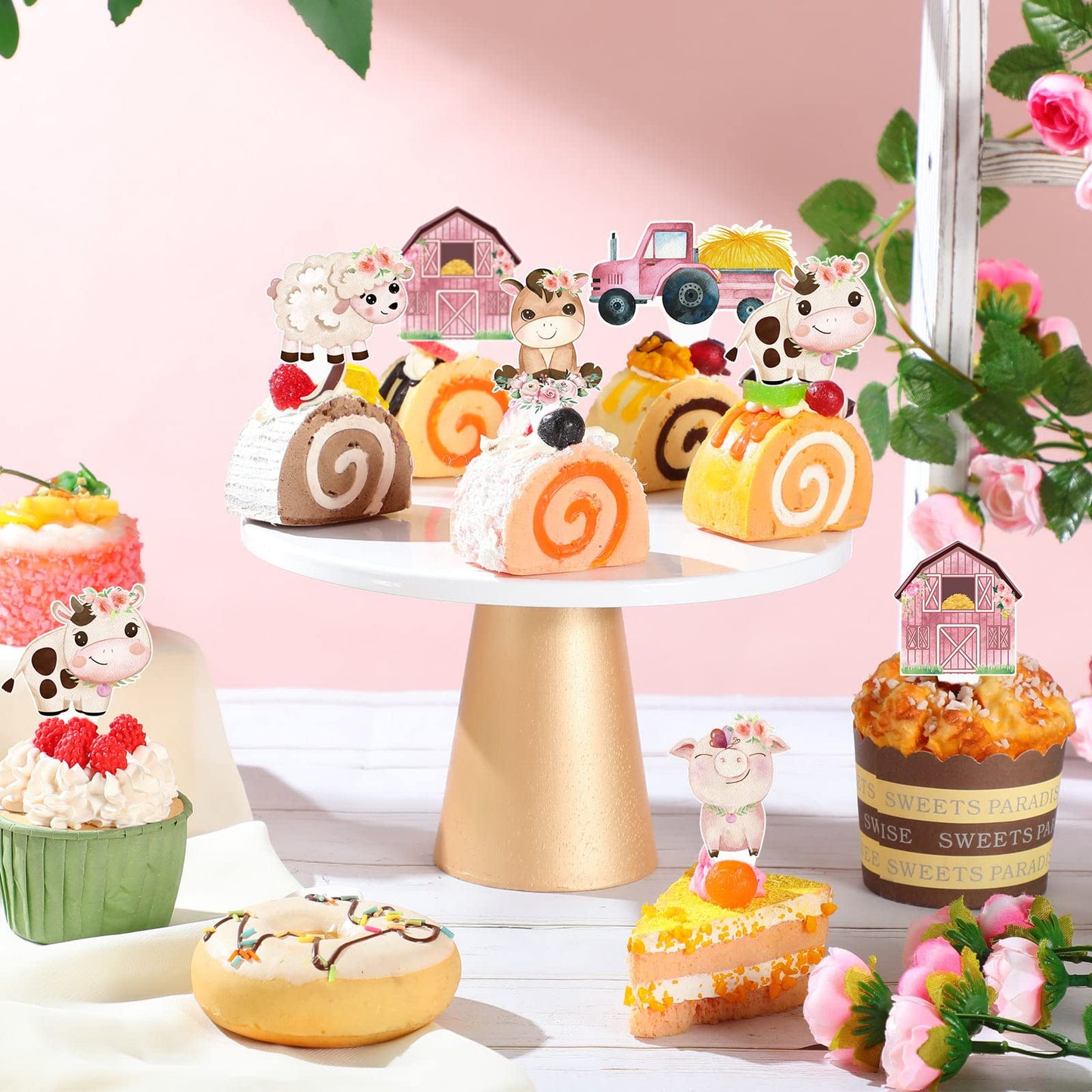 Hotop 48 Pcs Farm Animal Birthday Cupcake Toppers Farm Animal Theme Party Supplies Baby Shower Picks Barnyard Birthday Party Sup