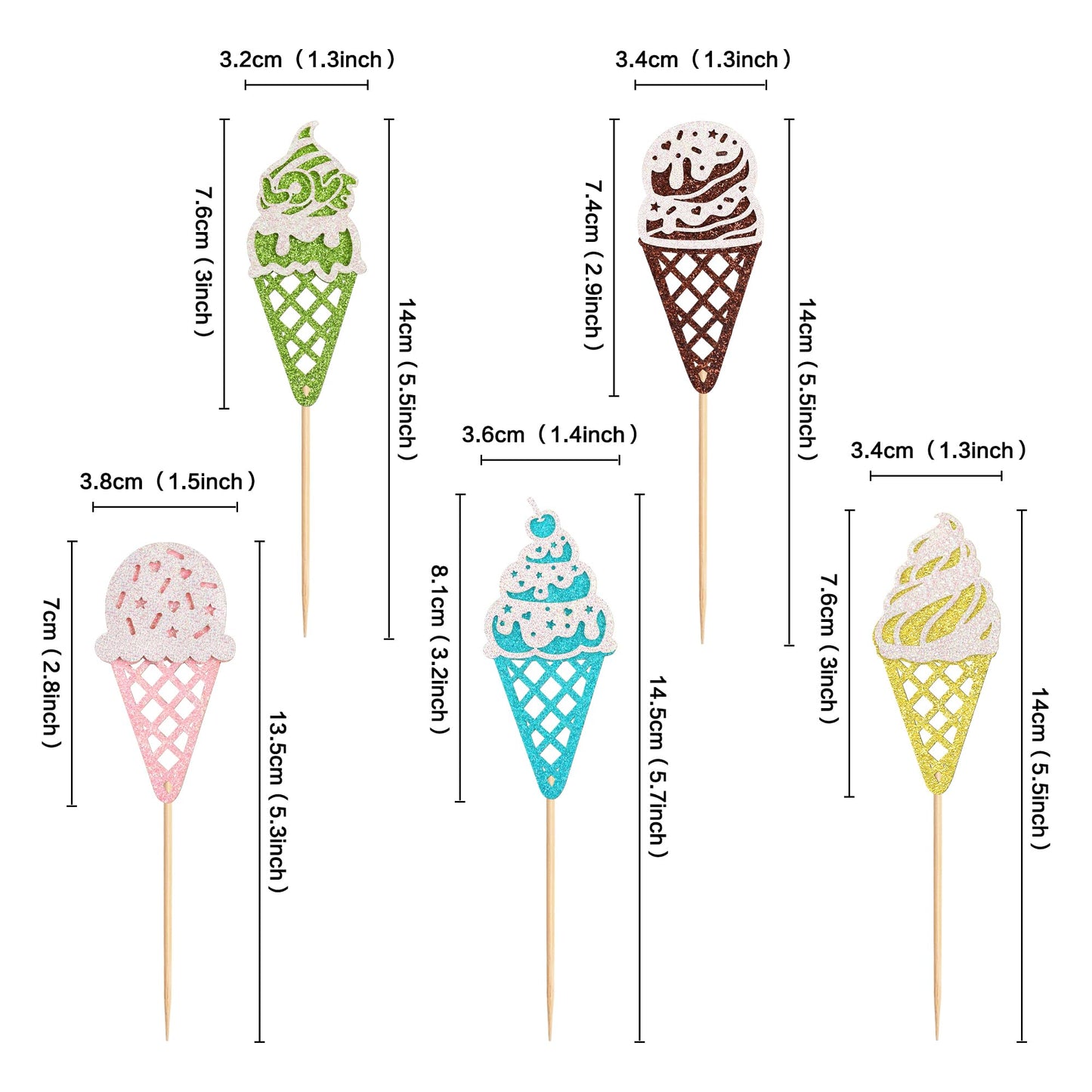 Ercadio 25 Pack Ice Cream Cupcake Toppers Glitter Cupcake Picks For Baby Shower Birthday Summer Hawaii Theme Party Cake Decorati