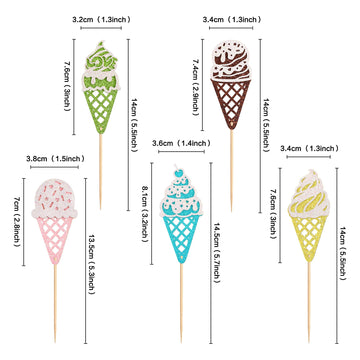 Ercadio 25 Pack Ice Cream Cupcake Toppers Glitter Cupcake Picks For Baby Shower Birthday Summer Hawaii Theme Party Cake Decorati