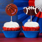BLUE TOP Sports Ball Cupcake Toppers, 48 Pcs, 4.5 Inch, Paper Picks for Football, Baseball, Basketball, Rugby, Olympics Party Decor