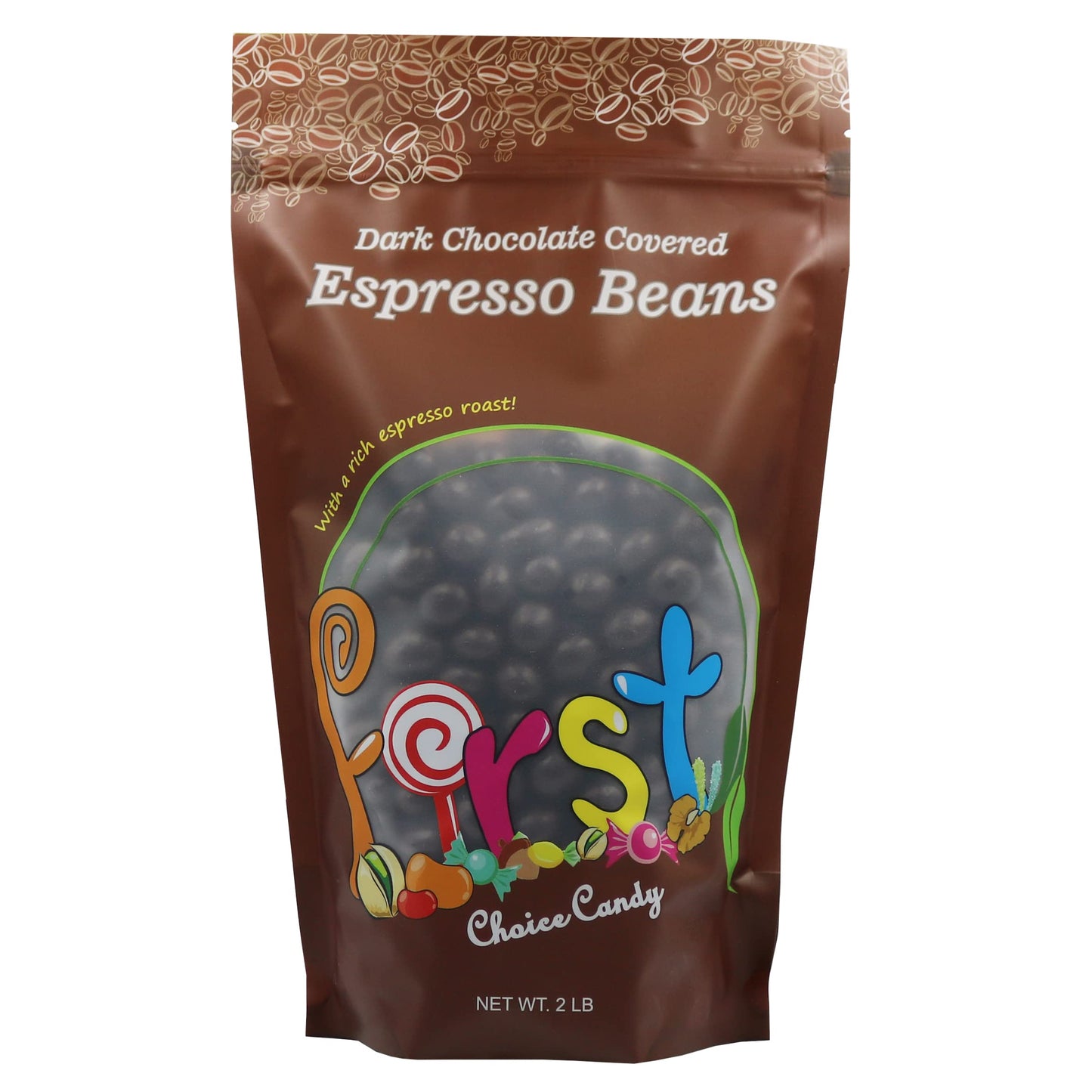 FirstChoiceCandy Dark Chocolate Covered Roasted Espresso Coffee Beans, 2 Pound - Gourmet Coffee Treats for Espresso Lovers