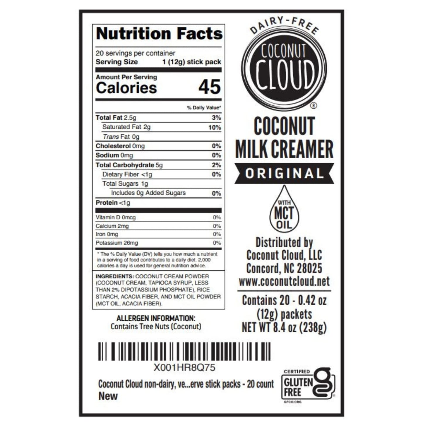 Coconut Cloud Dairy-Free Coffee Creamer, Vegan, Gluten Free, Non-GMO, Original, 0.35 Ounce (Pack of 20), Caramel