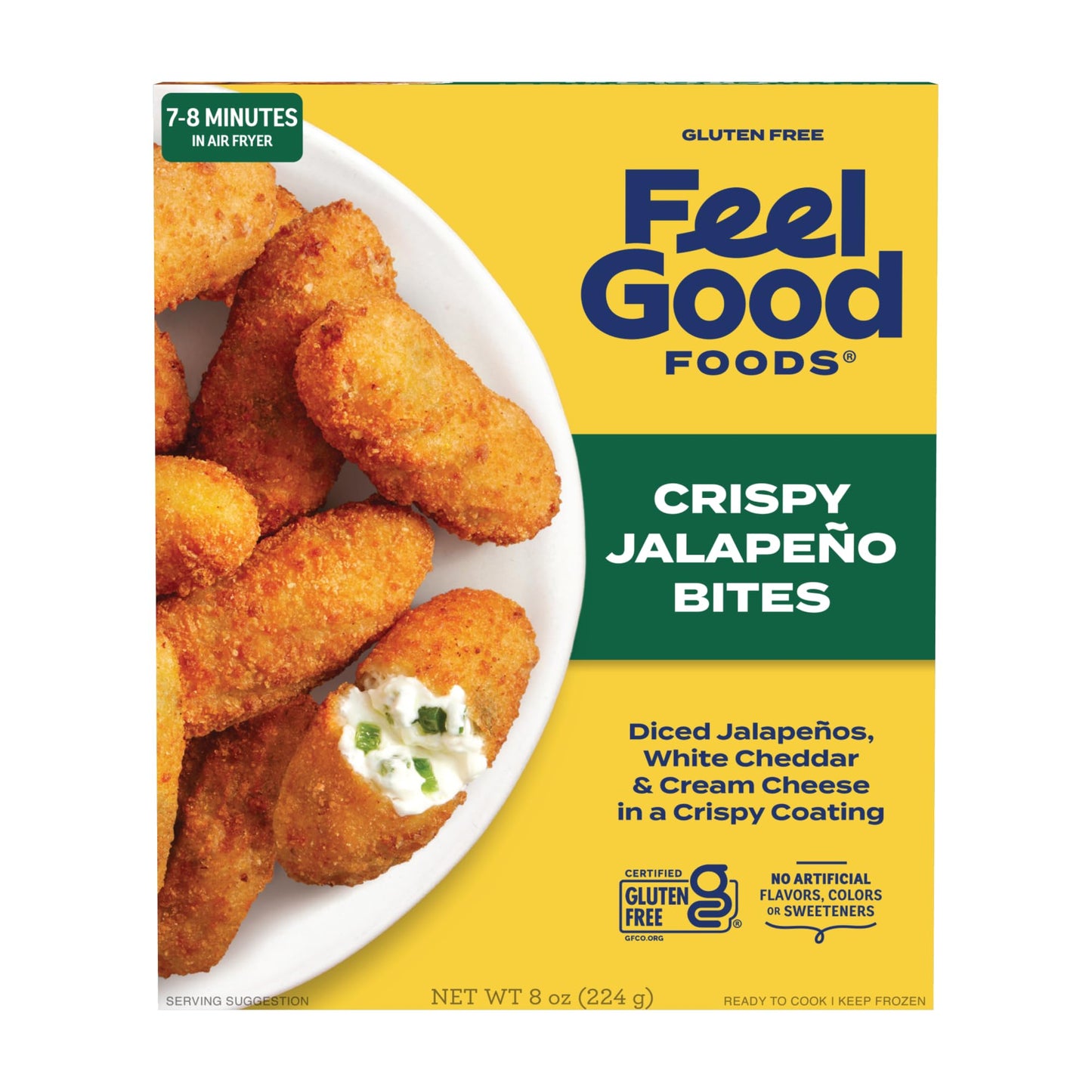 Feel Good Foods Crispy Jalapeno Popper Bites | Gluten-Free Frozen Appetizer Stuffed with Cream Cheese in Crispy Breading | 8oz