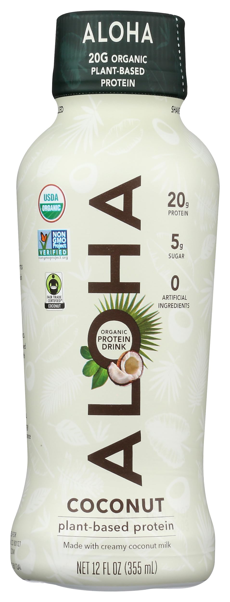 Aloha Plant-Based Organic Protein Drink, Coconut, 20g Protein, 5g Sugar, Zero Artificial Ingredients, Fair Trade, Vegan, Kosher,