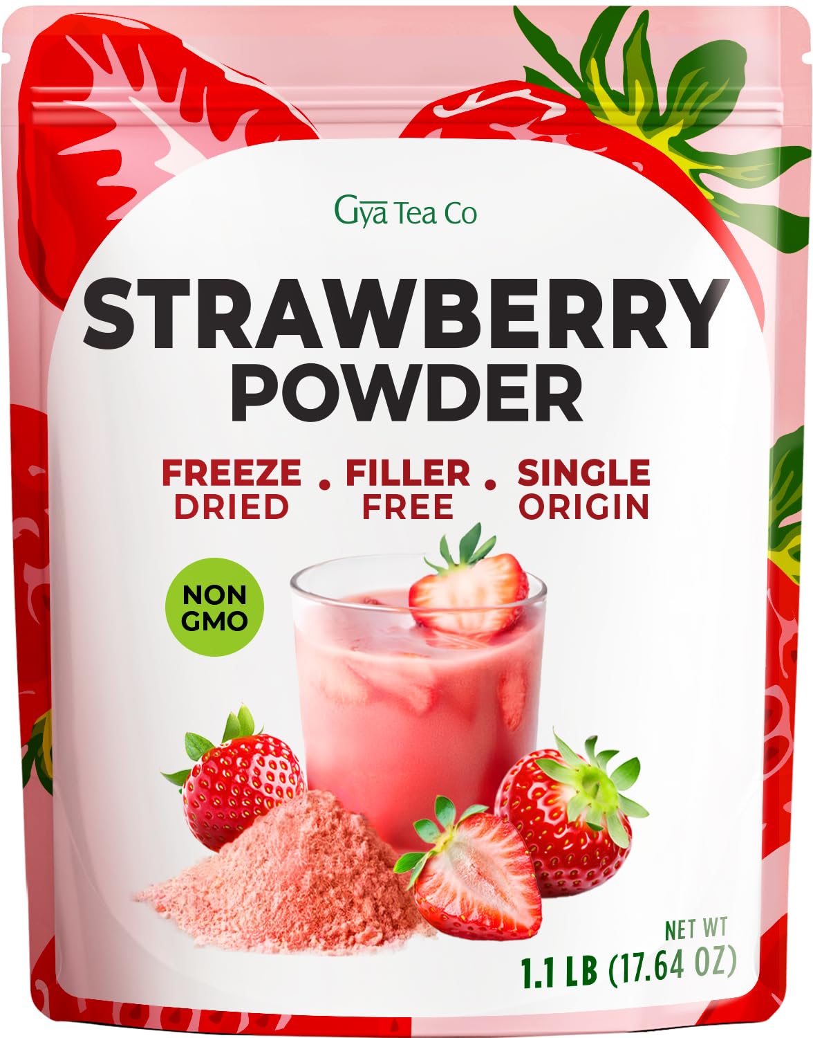 Gya Tea Co Organic Freeze Dried Strawberry Powder, No Sugar Added, 17.64 oz, Non GMO, Gluten Free, Vegan Friendly