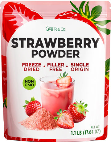 Gya Tea Co Organic Freeze Dried Strawberry Powder, No Sugar Added, 17.64 oz, Non GMO, Gluten Free, Vegan Friendly